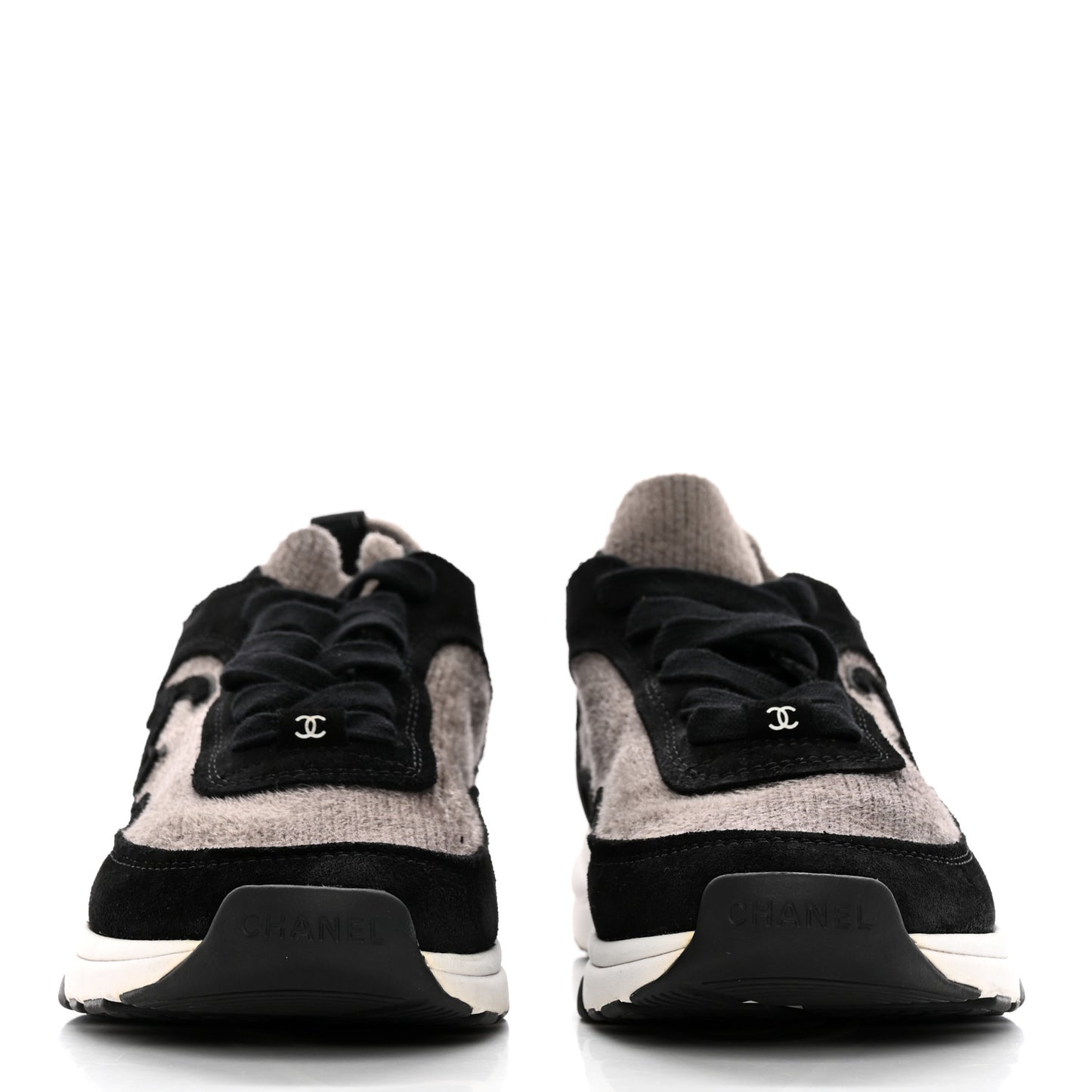 Fabric Suede Calfskin CC Sneakers 40.5 Grey Black