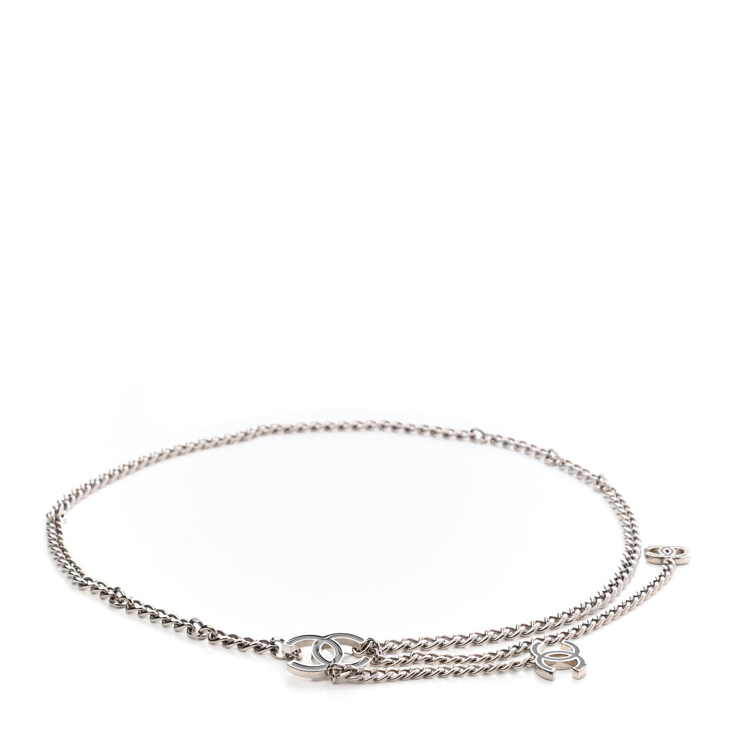 Enamel CC Chain Logo Belt Silver Black