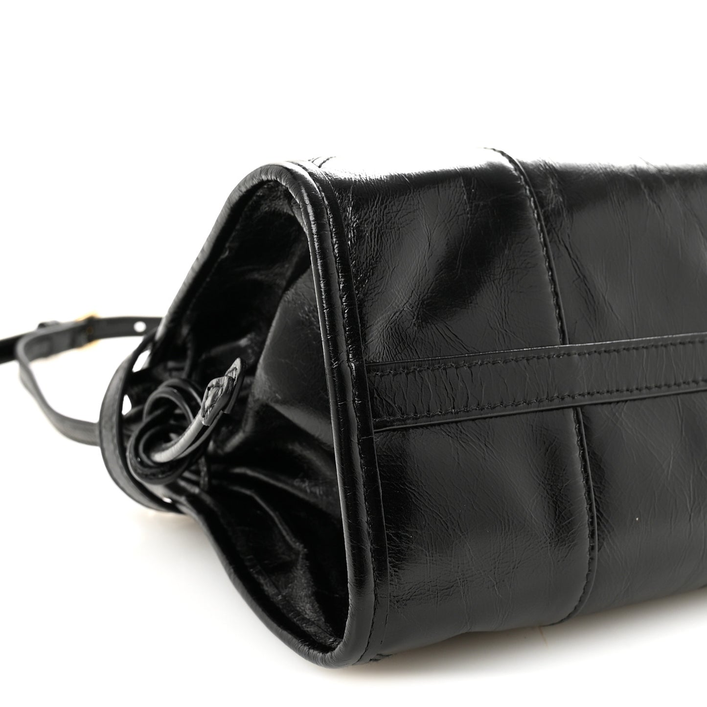 Glossy Calfskin Triangle Medium Bonnie Shoulder Bag Black