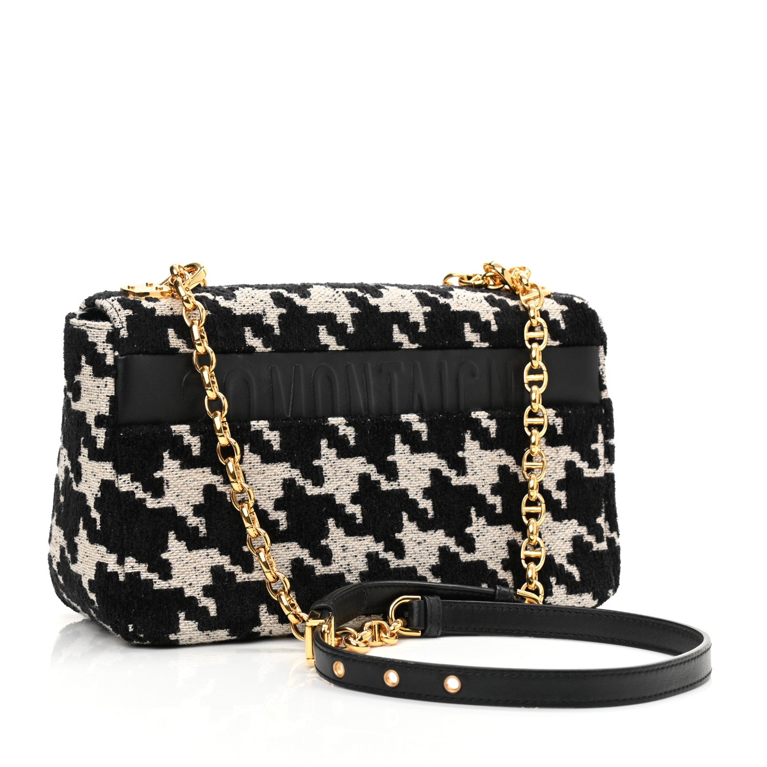Christian Dior Technical Canvas Macro Houndstooth Medium Caro Bag Black White 3 of 9