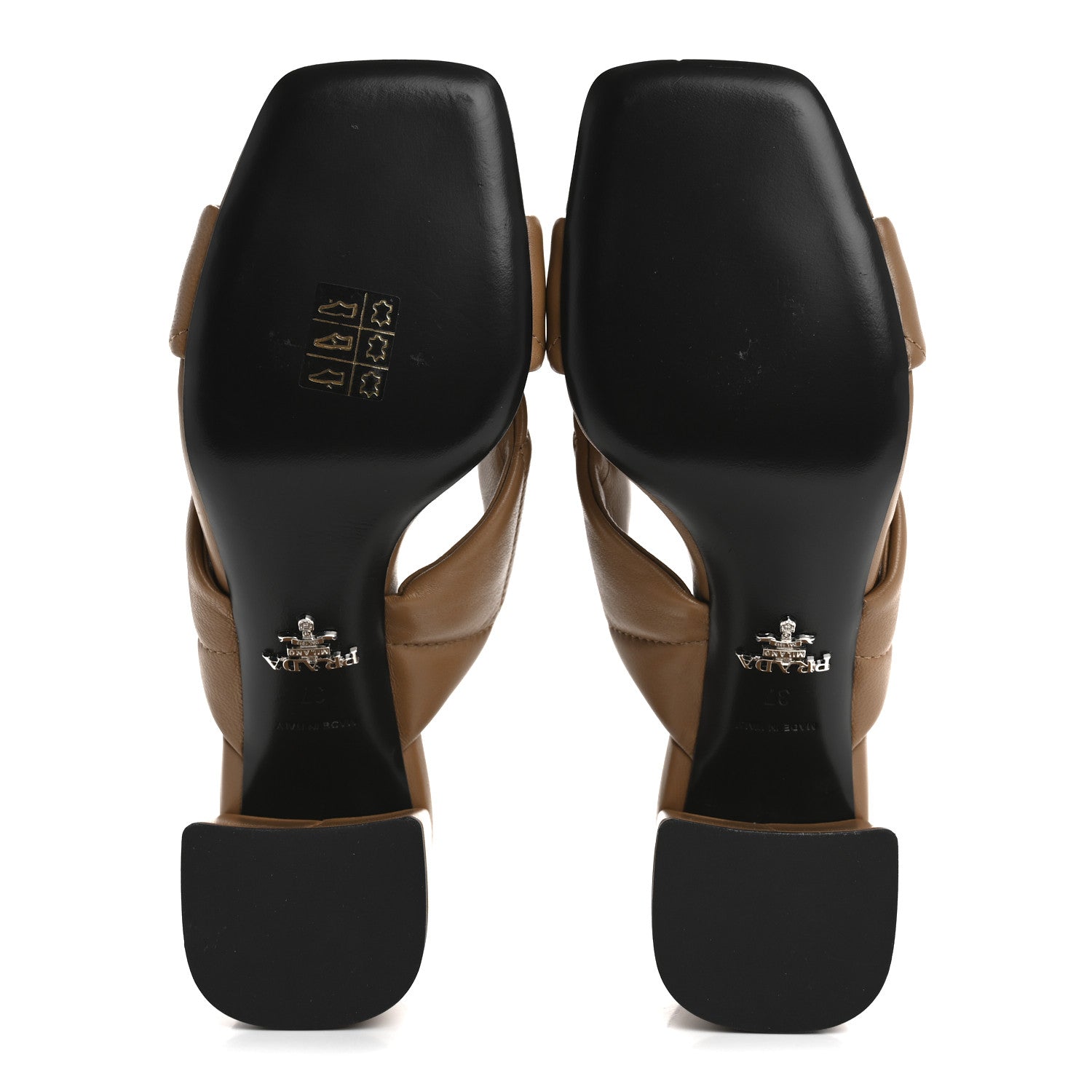 Prada Nappa Logo Quilted Crisscross 65mm Block Heel Slide Sandals 37 Brown 6 of 8