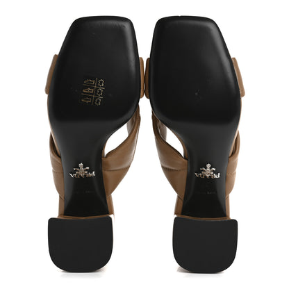 Prada Nappa Logo Quilted Crisscross 65mm Block Heel Slide Sandals 37 Brown 6 of 8