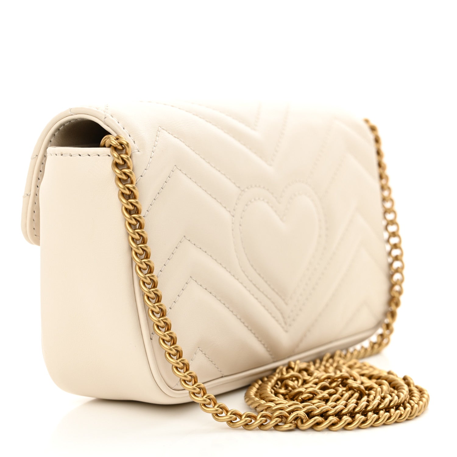 Gucci Calfskin Matelasse Super Mini GG Marmont Shoulder Bag White 3 of 10
