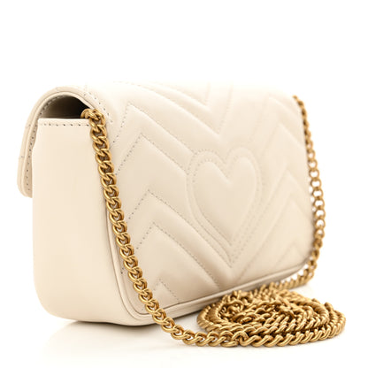 Gucci Calfskin Matelasse Super Mini GG Marmont Shoulder Bag White 3 of 10