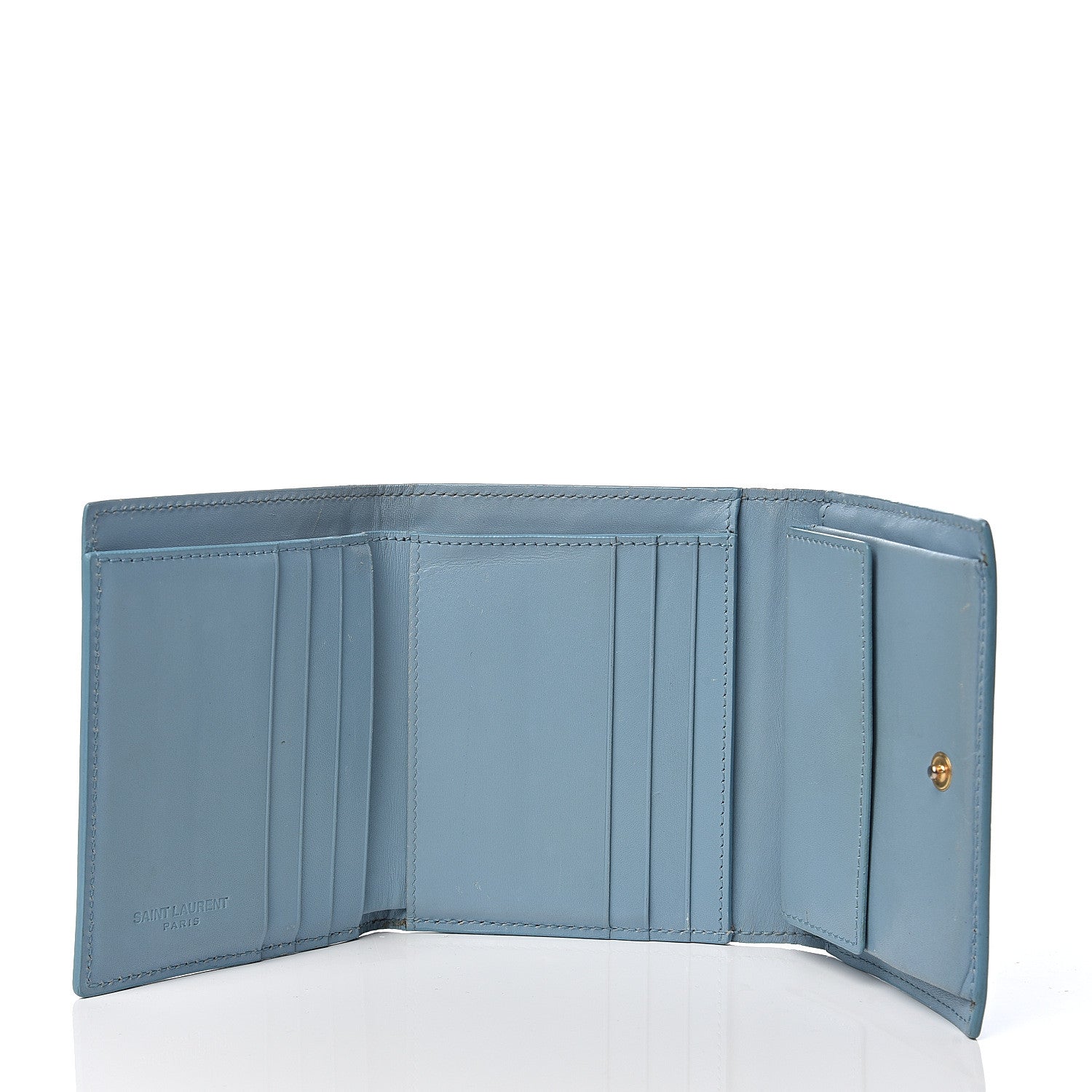 Saint Laurent Calfskin Trifold Wallet Blue 4 of 5