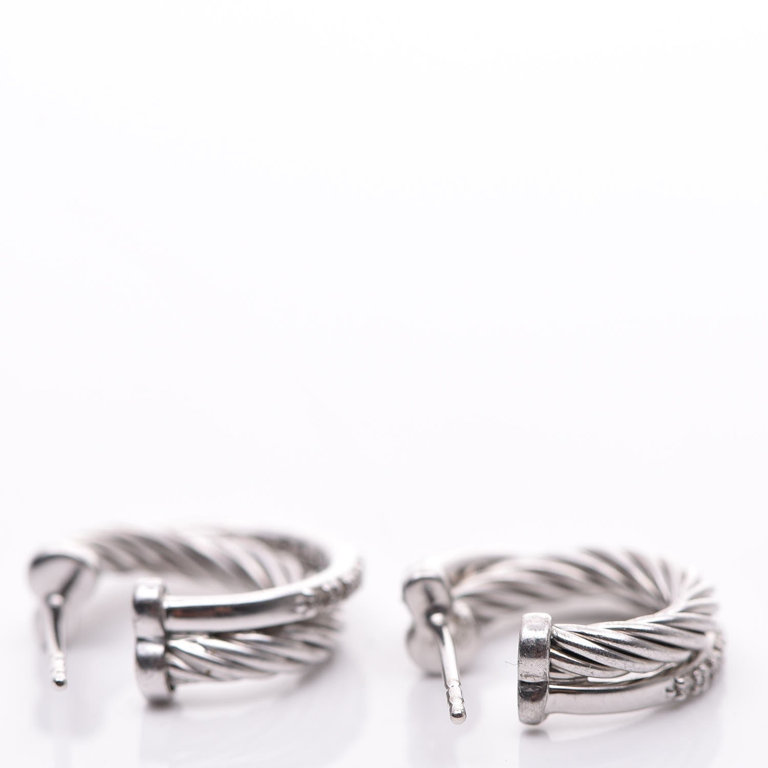 David Yurman Sterling Silver Diamond 18mm Small Crossover Hoop Earrings 8 of 8