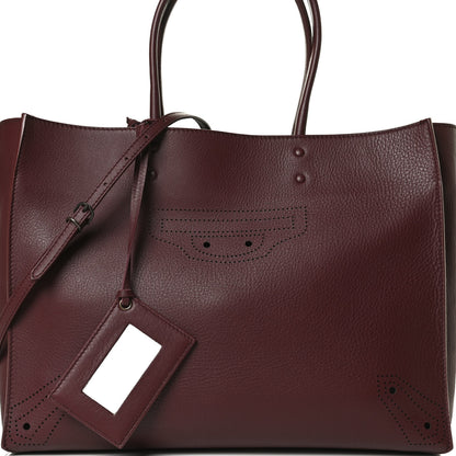 Balenciaga Calfskin Blackout Hardware Perforated Papier B4 Tote Burgundy 9 of 13