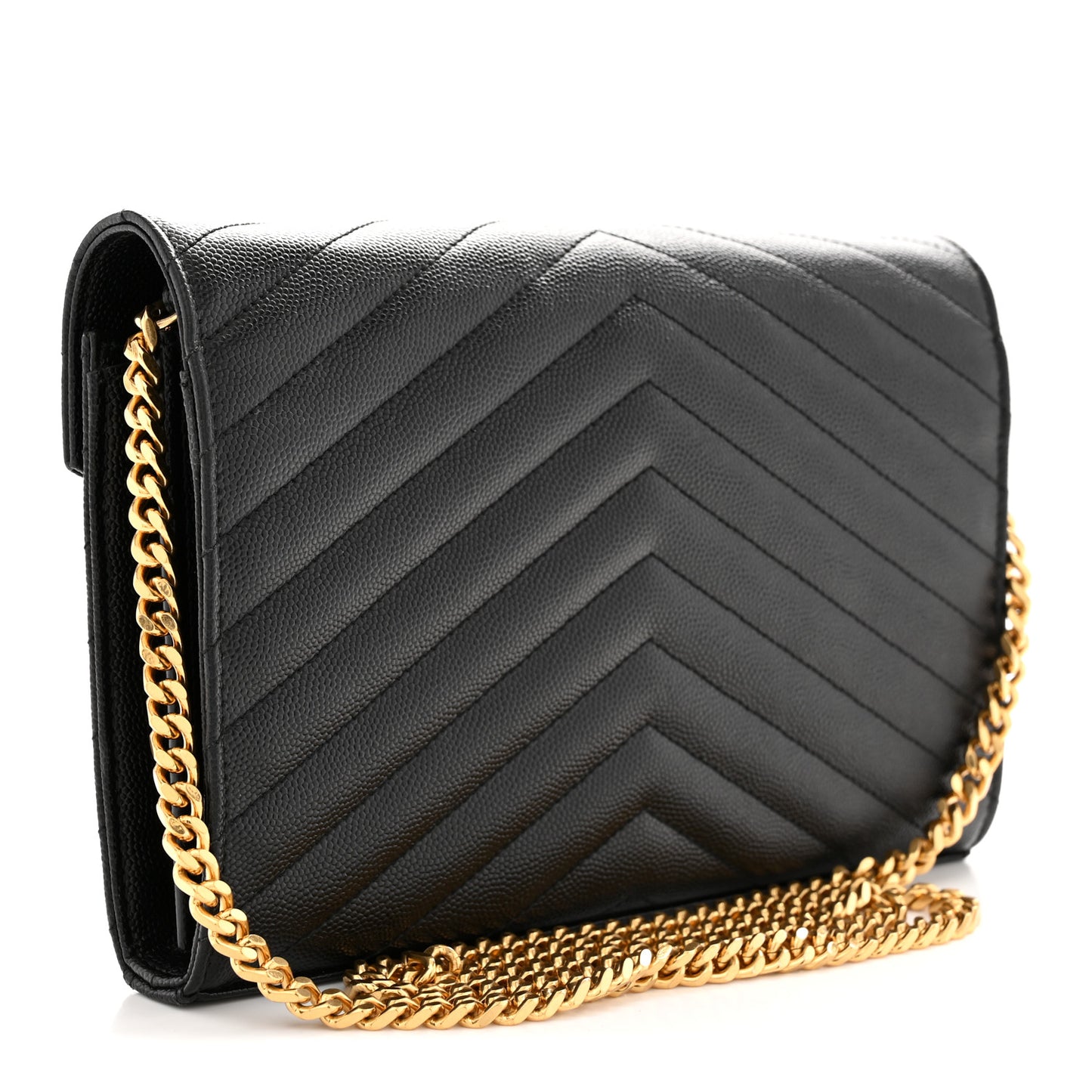 Grain De Poudre Matelasse Chevron Monogram Chain Wallet Black