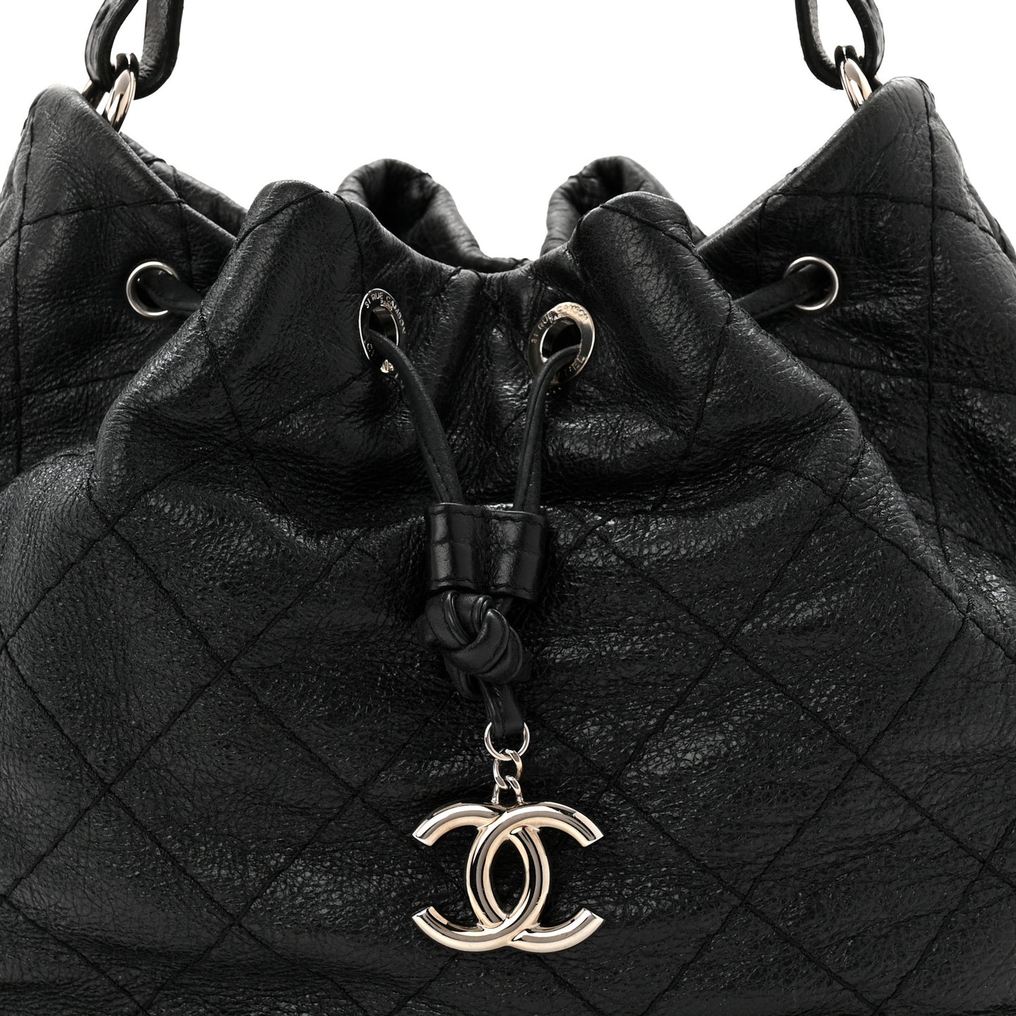 Glazed Calfskin On The Road Drawstring Tote Black