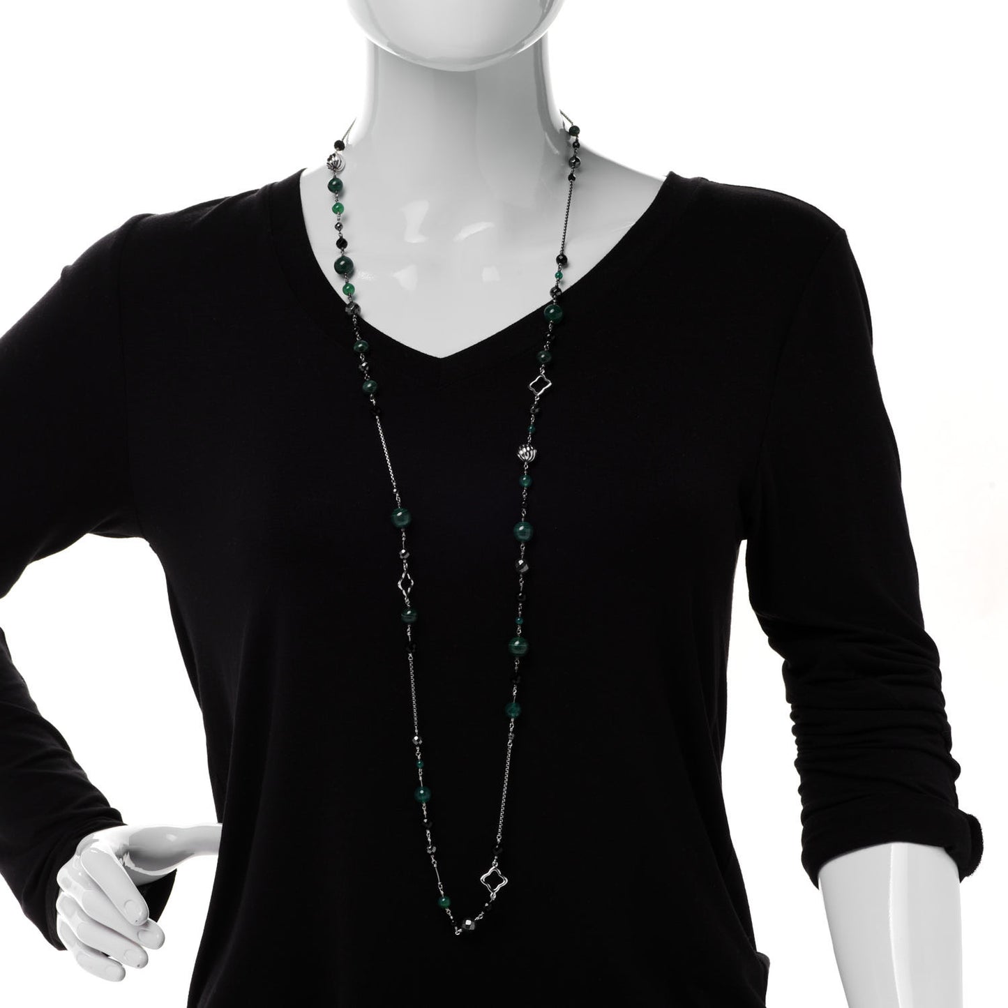 Sterling Silver Black Onyx Malachite Chalcedony Hematine Bijoux Necklace
