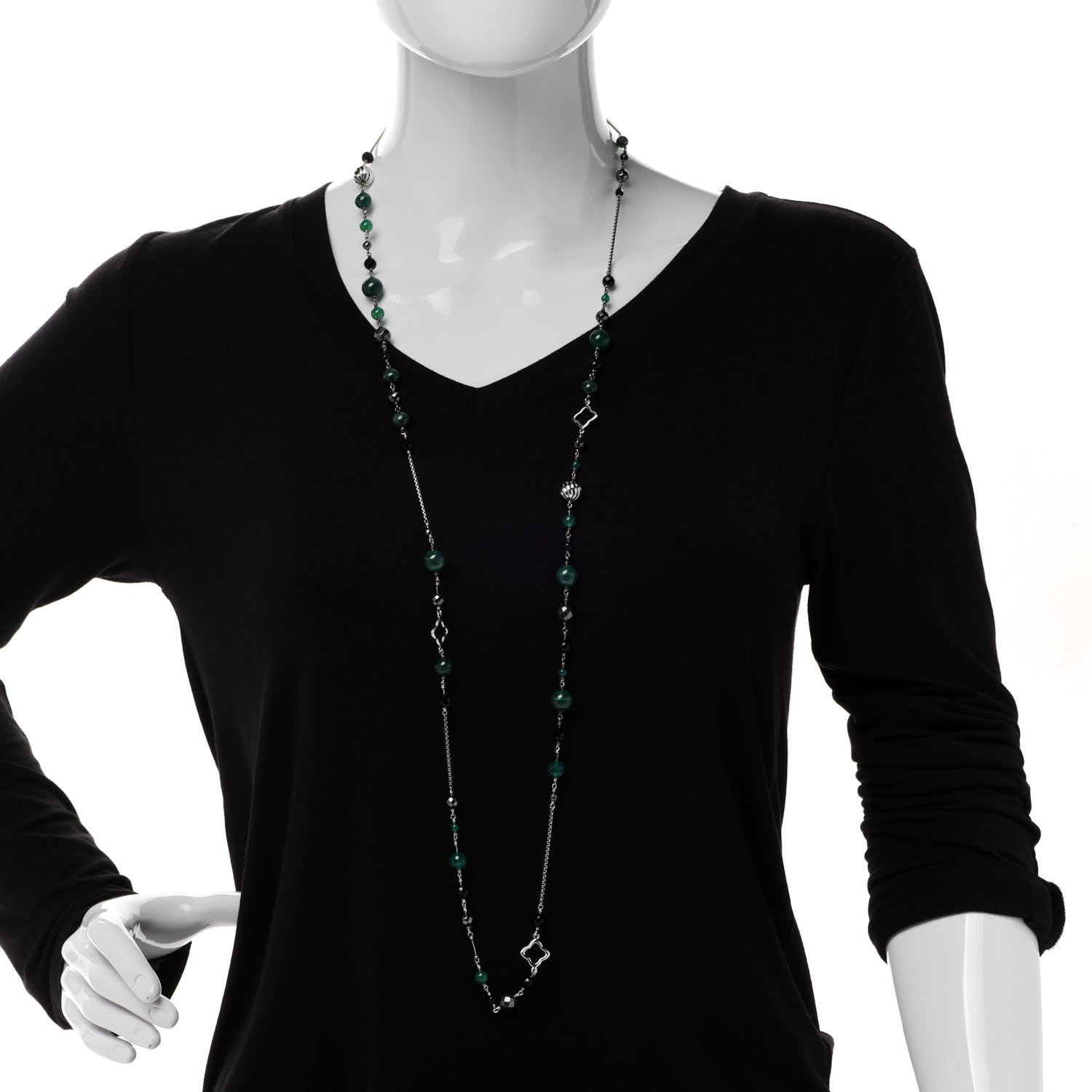 David Yurman Sterling Silver Black Onyx Malachite Chalcedony Hematine Bijoux Necklace 2 of 5