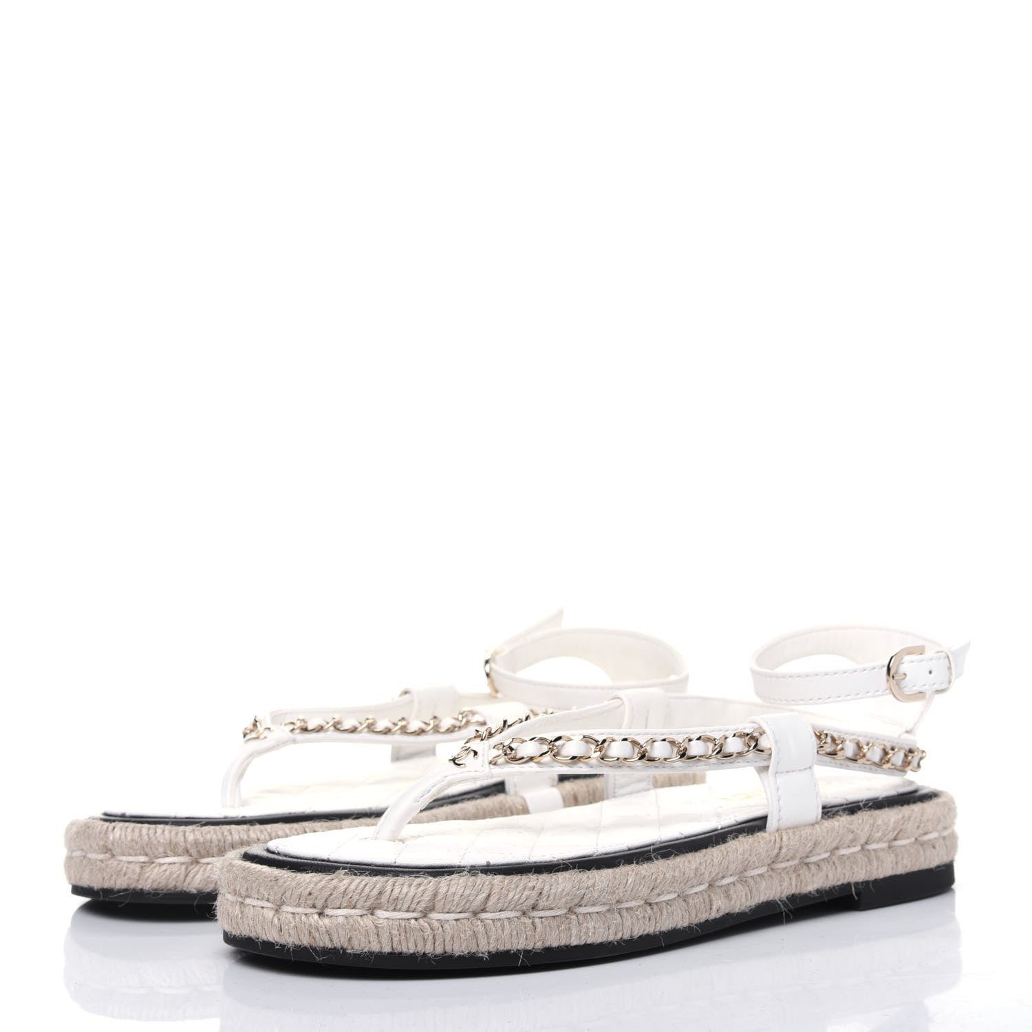 Chanel Lambskin Chain Espadrille Sandals 38 White 3 of 8