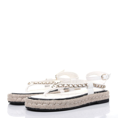 Chanel Lambskin Chain Espadrille Sandals 38 White 3 of 8
