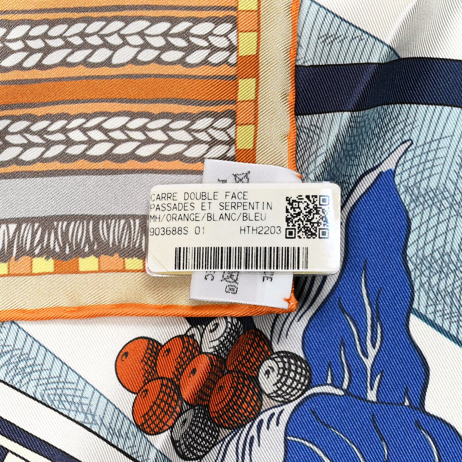 Hermes Silk Passades et Serpentines Double Face Scarf 90 Orange White Bleu 4 of 4