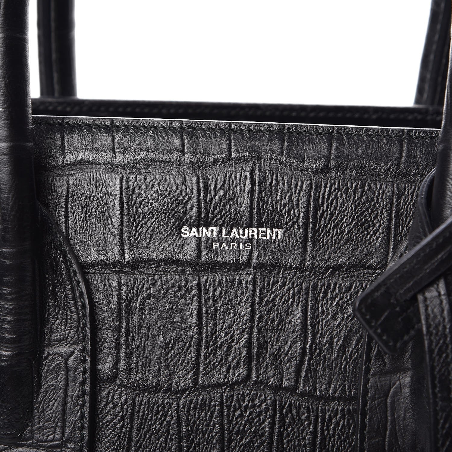 Saint Laurent Calfskin Crocodile Embossed Small Sac de Jour Black 7 of 11