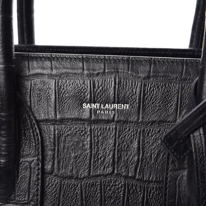Saint Laurent Calfskin Crocodile Embossed Small Sac de Jour Black 7 of 11