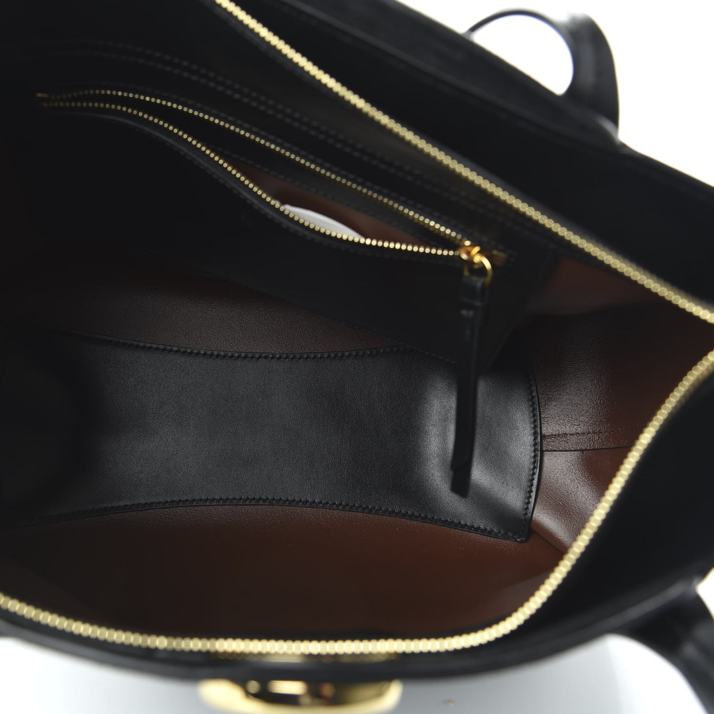 Shiny Calfskin Suede Medium C Zipped Tote Black