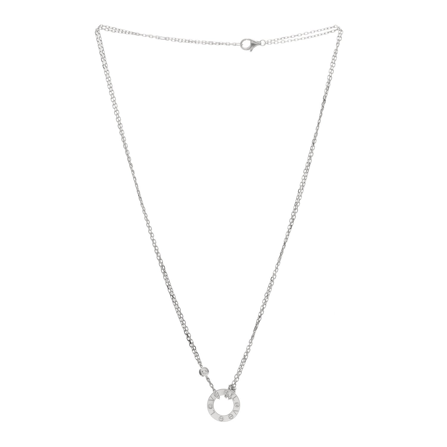 Cartier 18K White Gold 2 Diamond LOVE Necklace 2 of 3