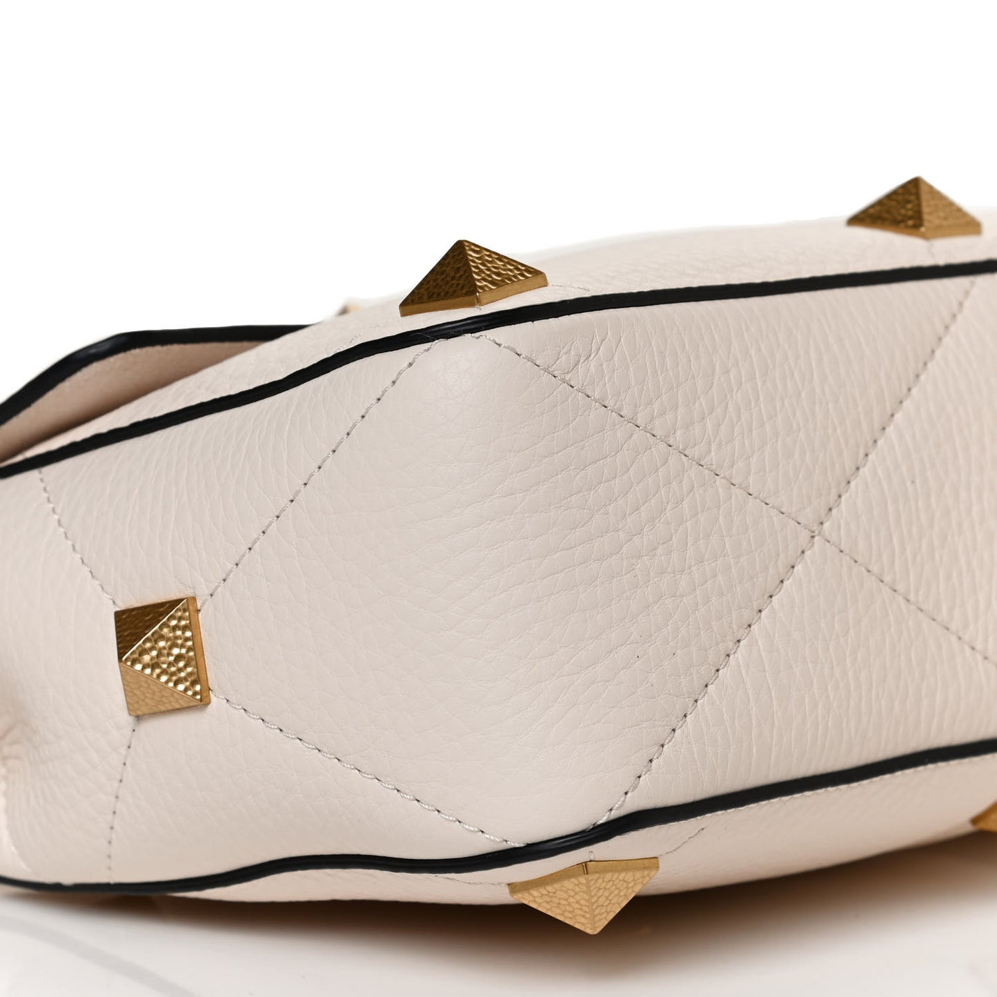 Grained Calfskin Large Roman Stud Shoulder Bag Light Ivory
