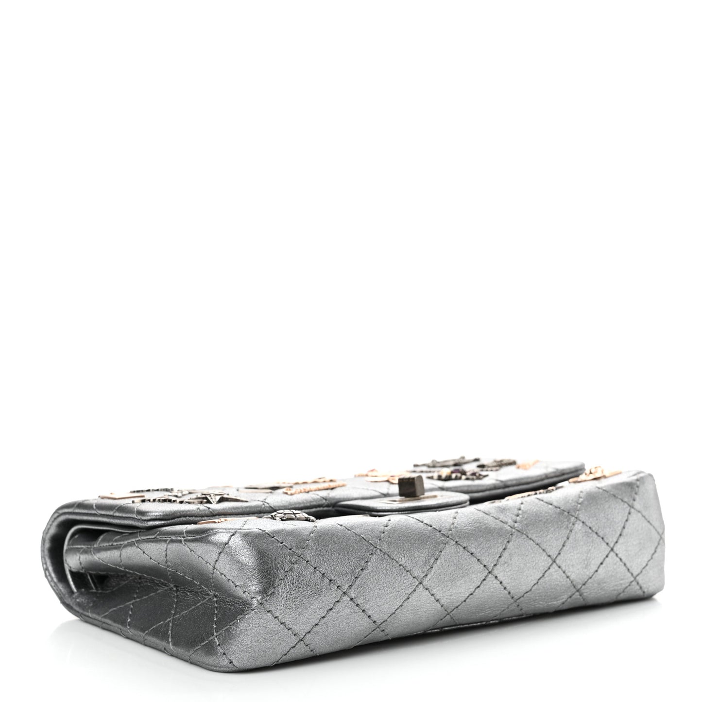 Metallic Calfskin Quilted Lucky Charms 2.55 Reissue 225 Flap Dark Silver