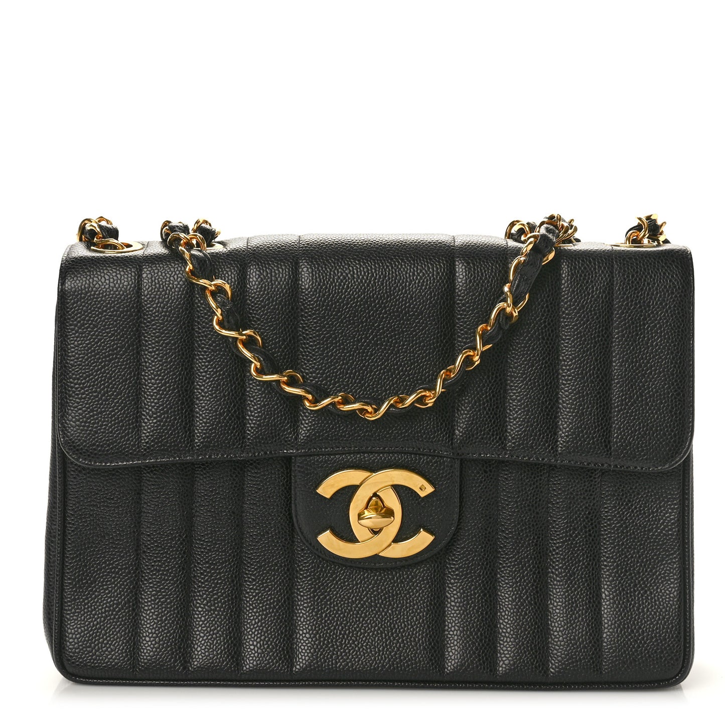 Caviar Vertical Quilted Jumbo Single Flap Black