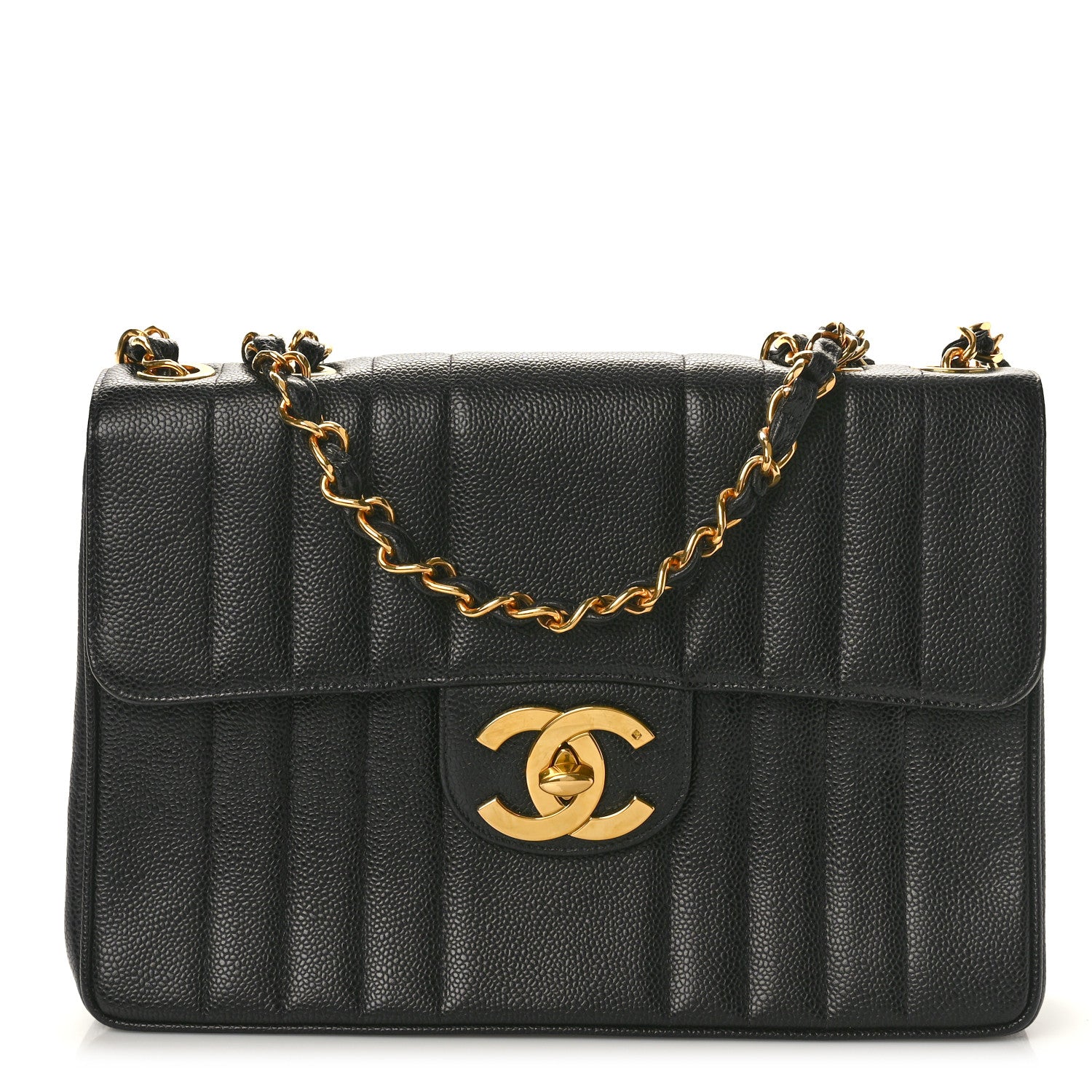 Chanel Caviar Vertical Quilted Jumbo Single Flap Black 1 of 9