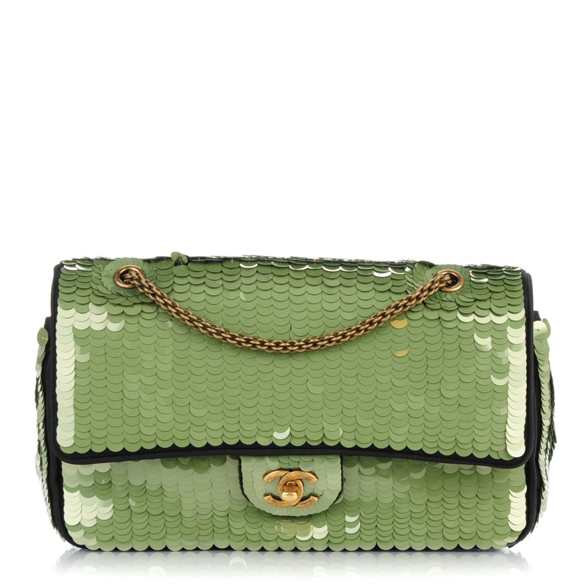 Satin Sequin Medium Paris Shanghai Double Flap Green