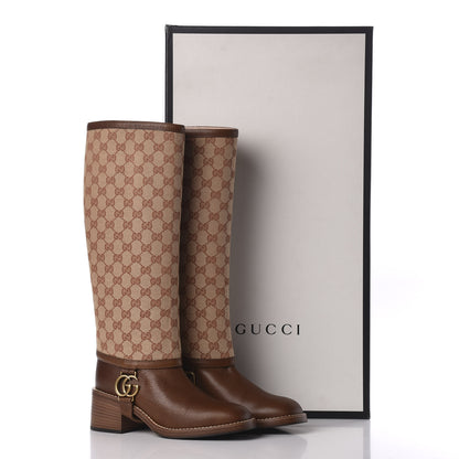 Gucci GG Monogram Calfskin Lola Tall Boots 37.5 Beige Ruggine Cuir 8 of 8