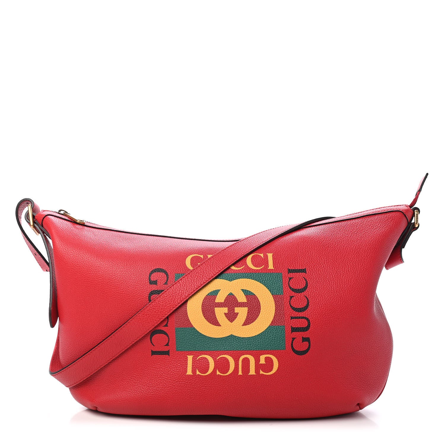 Gucci Grained Calfskin Logo Half Moon Hobo Red 1 of 9