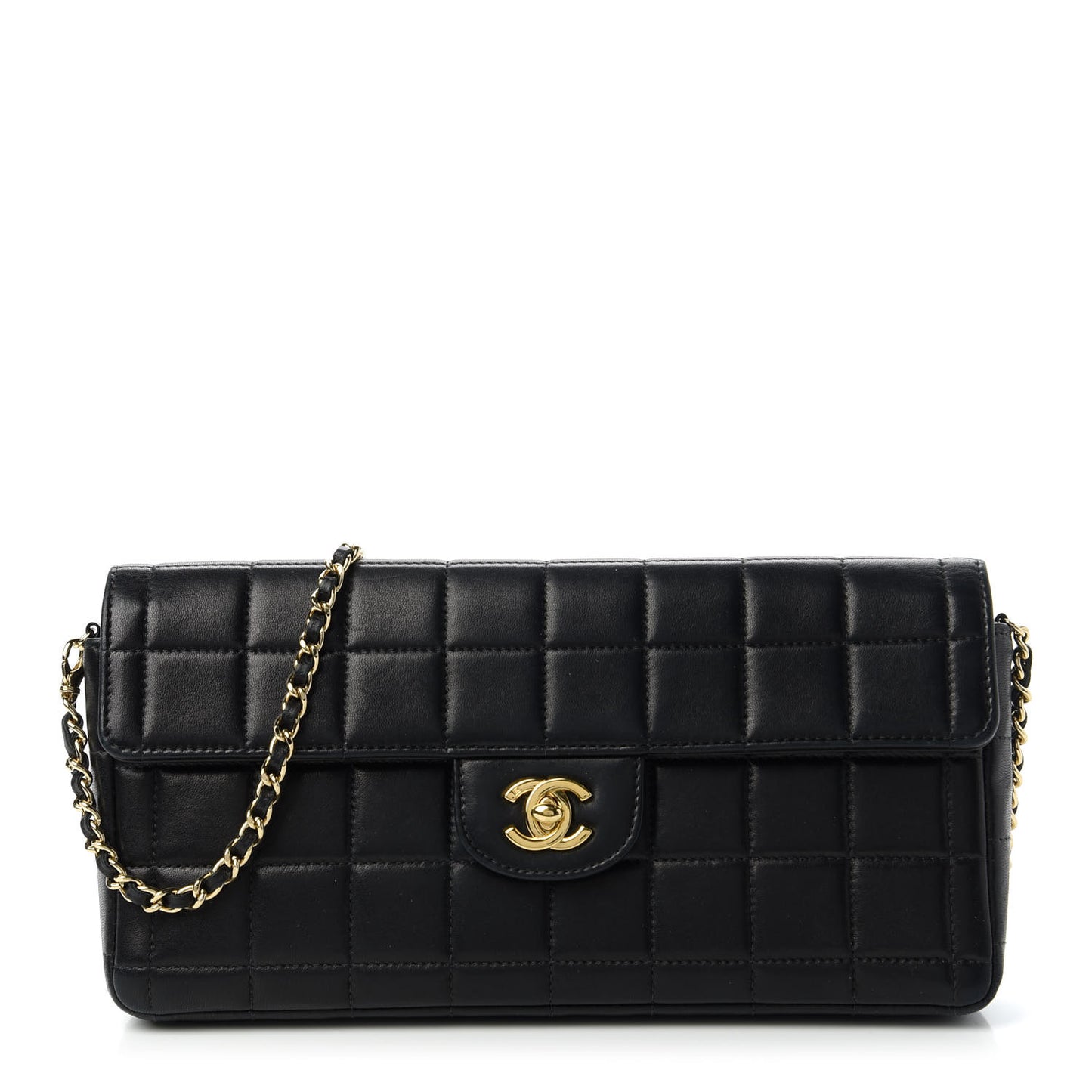 Lambskin East West Chocolate Bar Flap Black