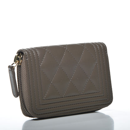 Chanel Lambskin Quilted Boy Zip Around Coin Purse Wallet Khaki 2 of 8