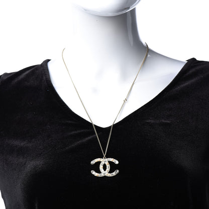 Chanel Pearl Crystal Baguette CC Pendant Necklace Gold 2 of 5