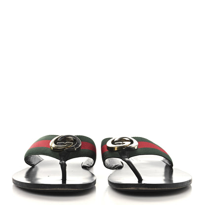 Gucci Nylon Calfskin Web Mens GG Thong Sandals 11 Green Red Black 3 of 11