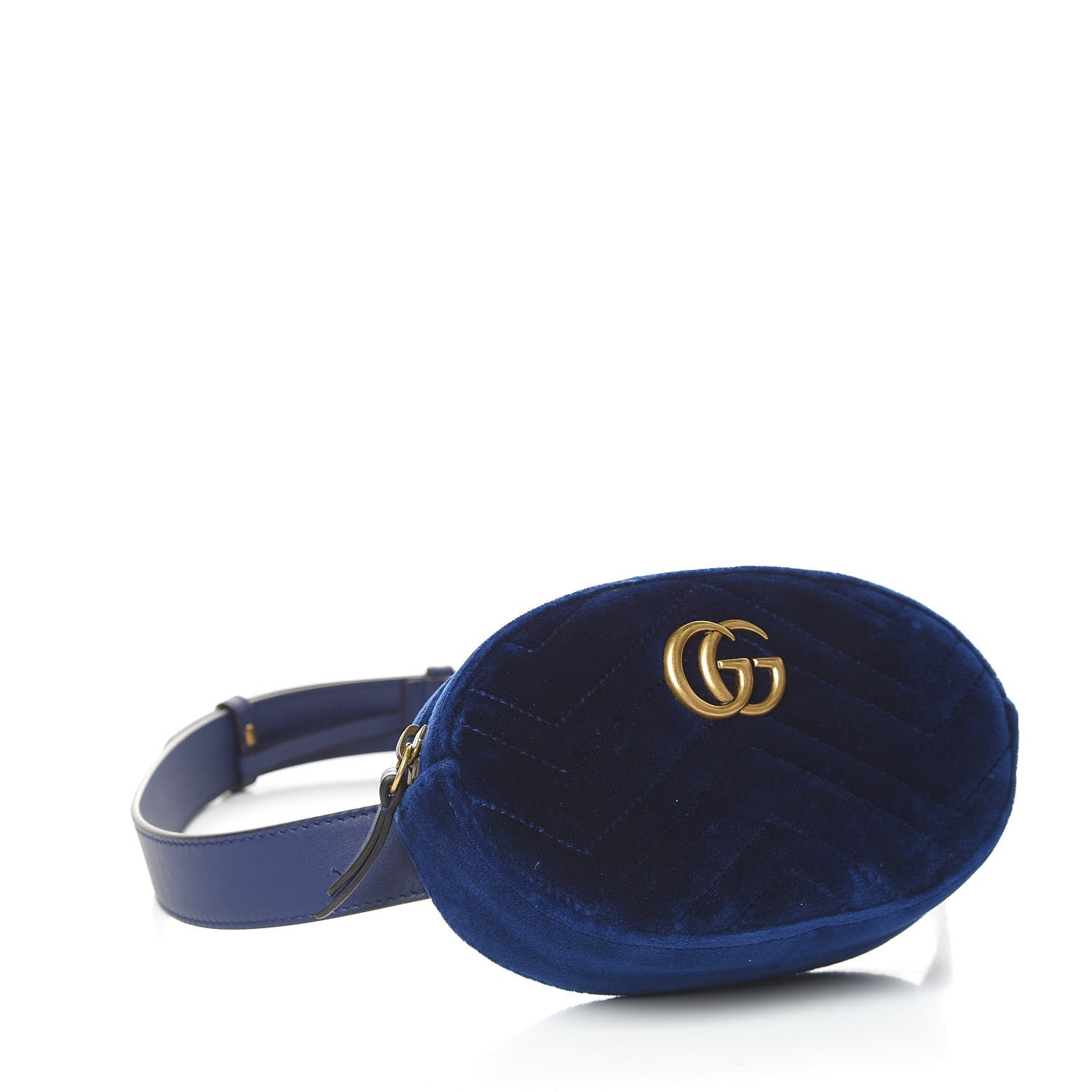 Gucci Velvet Matelasse GG Marmont Belt Bag 85 34 Cobalt Blue 5 of 13
