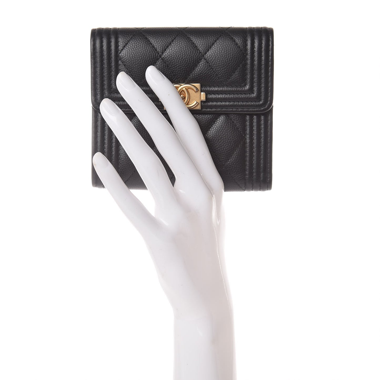 Caviar Quilted Compact Boy Wallet Black