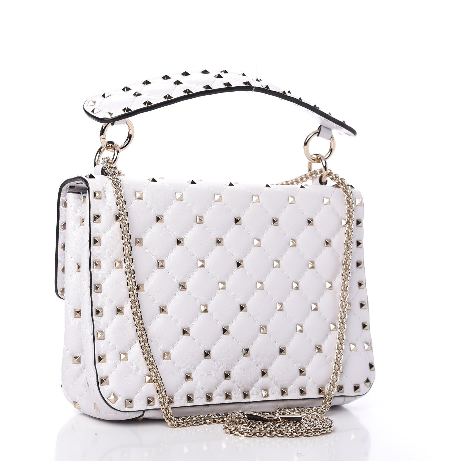 Valentino Garavani Lambskin VLTN Print Medium Rockstud Spike Shoulder Bag Optic White Black 2 of 9
