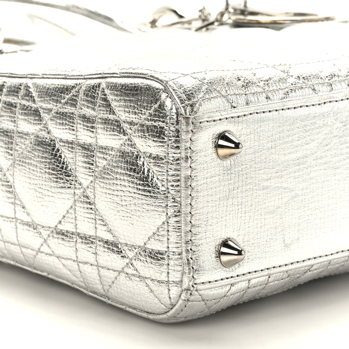 Metallic Grained Calfskin Cannage Small Lucky Badges My Lady Dior Silver