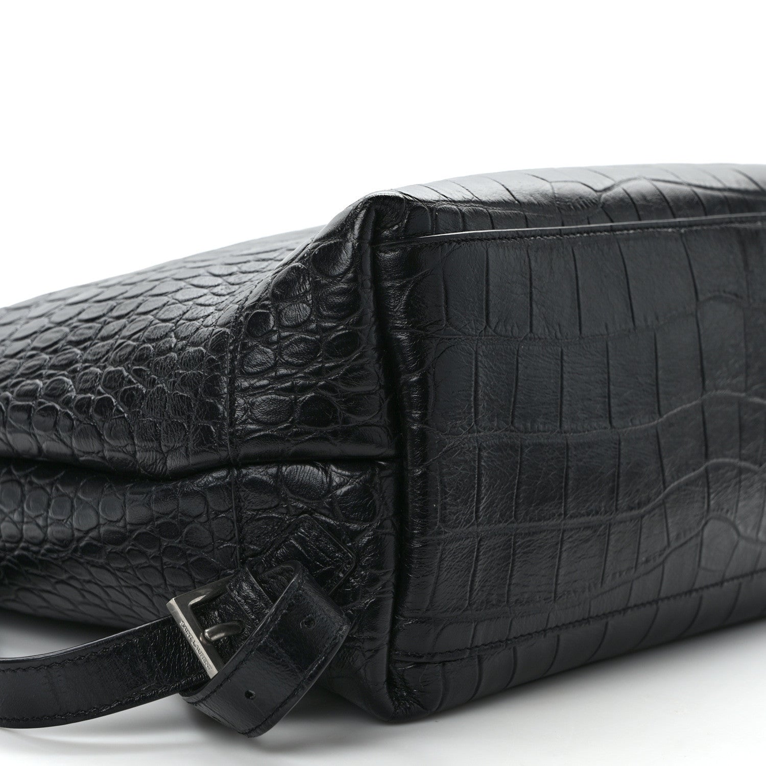 Saint Laurent Calfskin Crocodile Embossed Sac De Jour Backpack Black 9 of 13