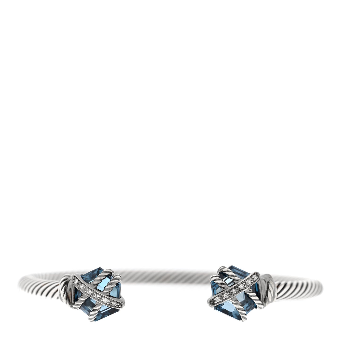 Sterling Silver Hampton Blue Topaz Diamond 4mm Cable Wrap Bracelet