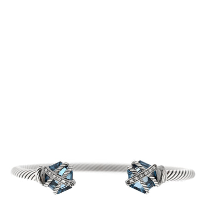 David Yurman Sterling Silver Hampton Blue Topaz Diamond 4mm Cable Wrap Bracelet 1 of 3