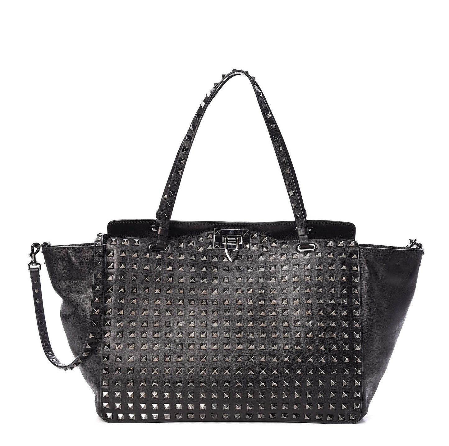 Vitello Medium Rockstud All Over Tote Black