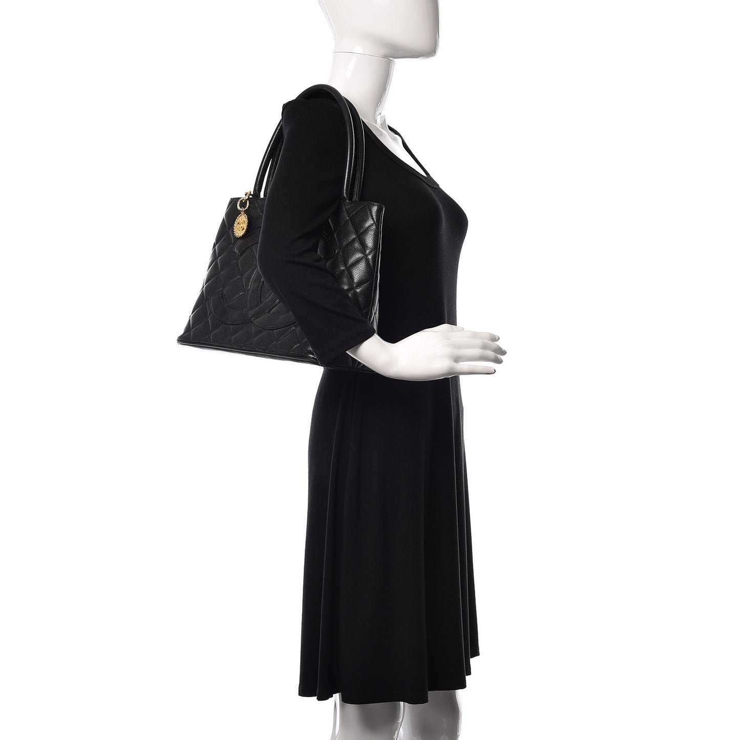 Caviar Quilted Medallion Tote Black