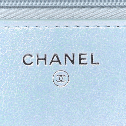 Chanel Iridescent Calfskin Quilted Wallet On Chain WOC Light Blue 6 of 10