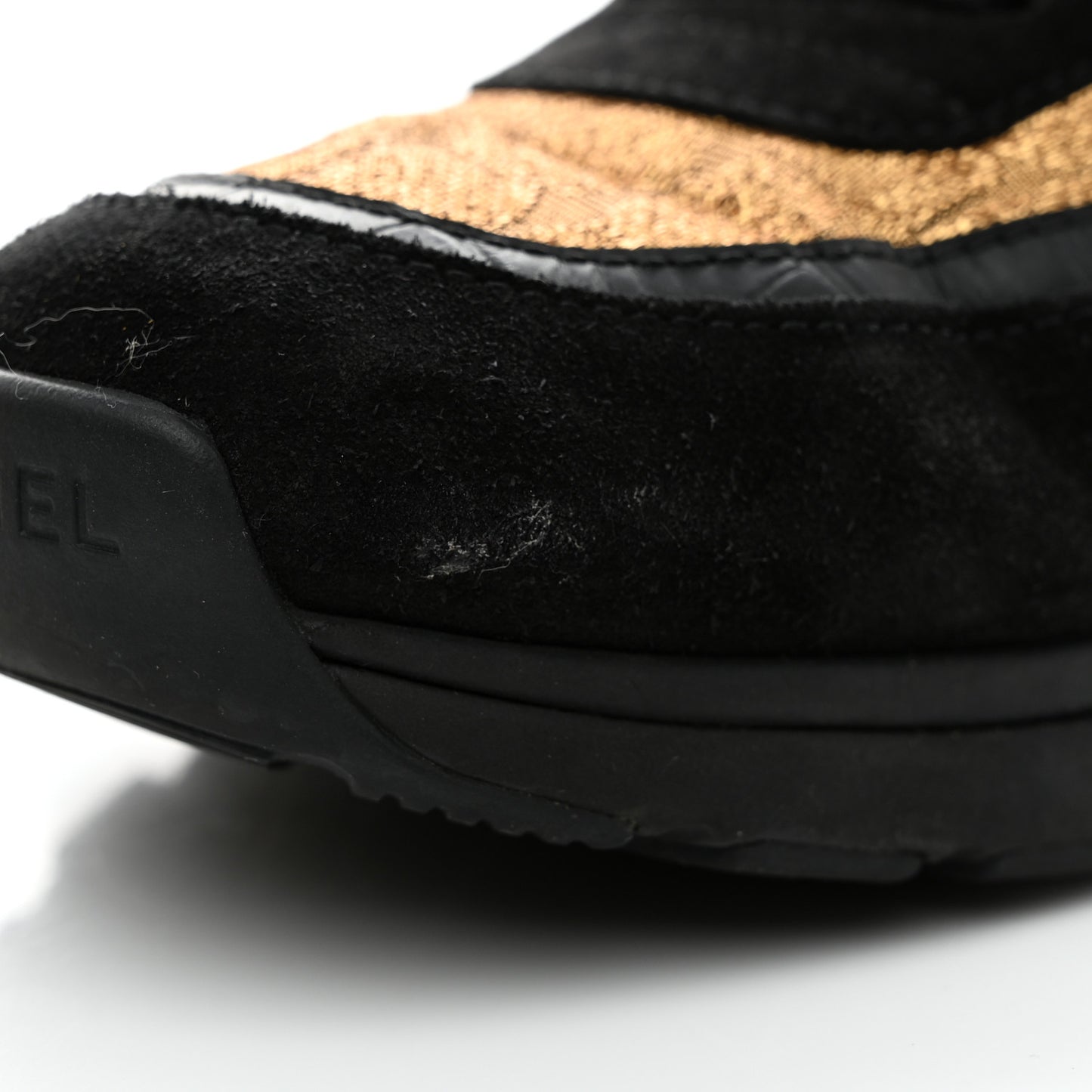 Metallic Fabric Suede Calfskin Crocodile Embossed Mens CC Sneakers 43 Black Gold