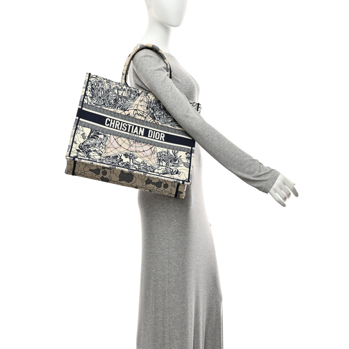 Canvas Embroidered Large Around The World Book Tote Blue