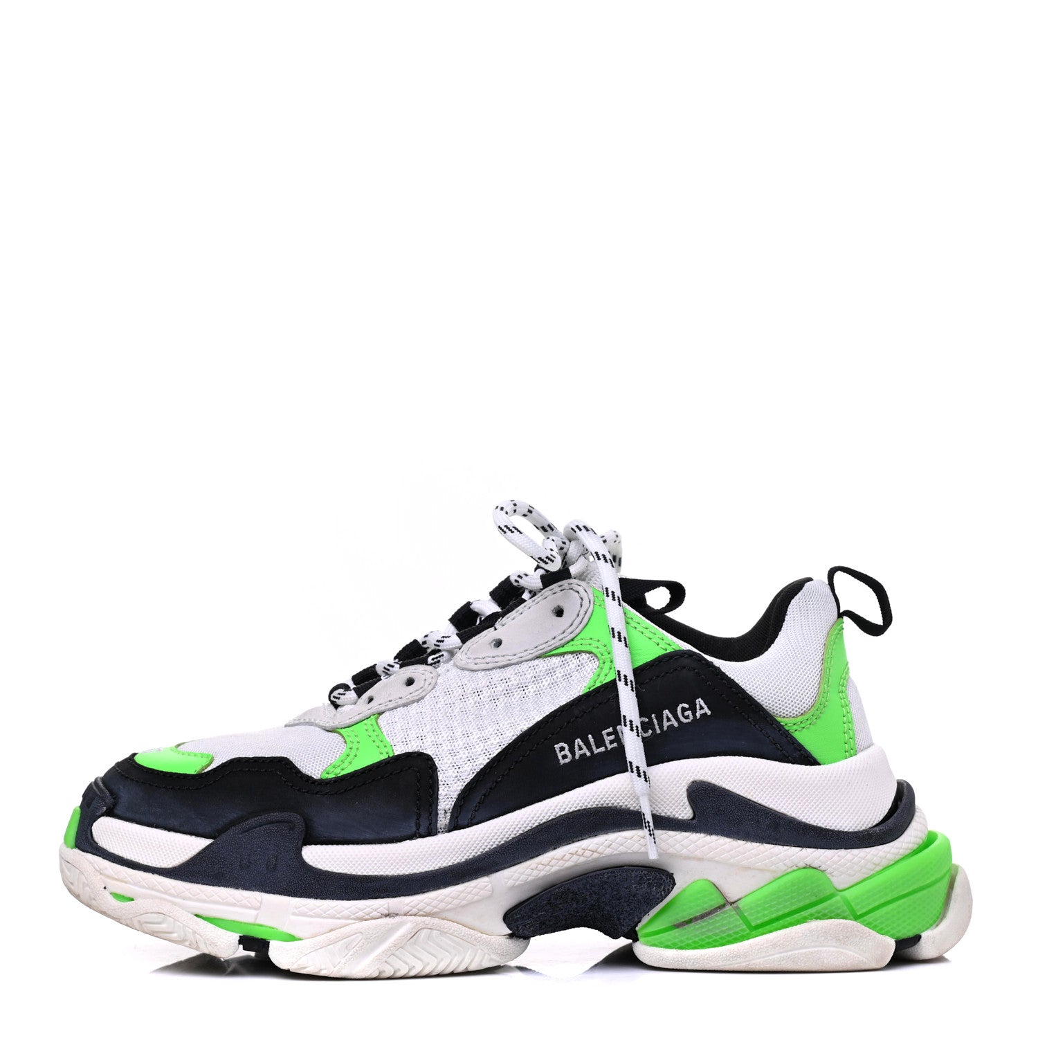 Balenciaga Fabric Mesh Womens Triple S Sneakers 37 White Green Fluo Black 1 of 13