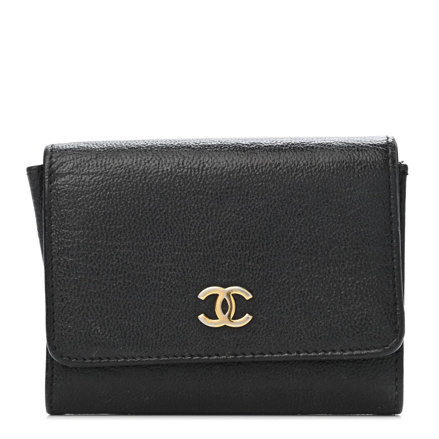 Goatskin Compact CC Flap Wallet Black