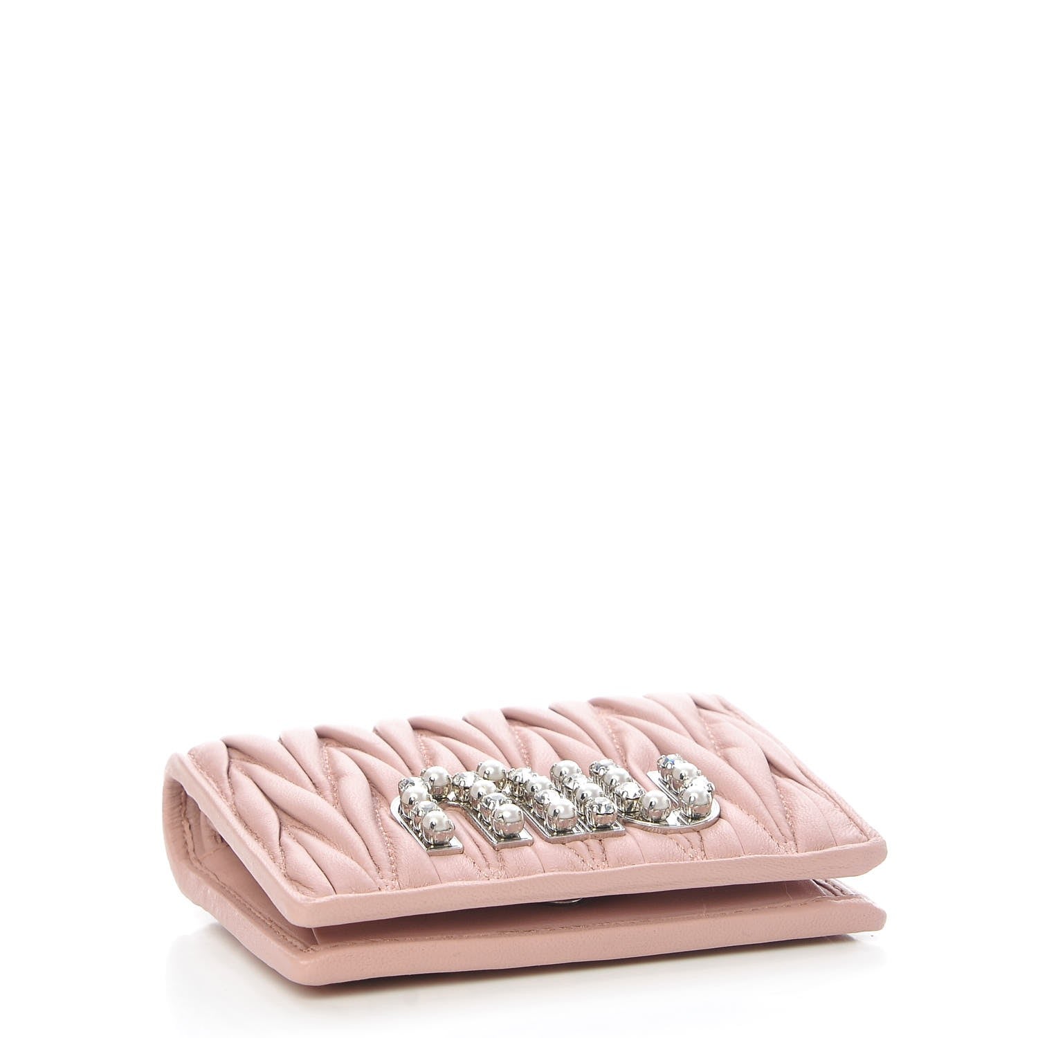 Miu Miu Nappa Matelasse Crystal Pearl Logo Compact Wallet Orchidea 4 of 8