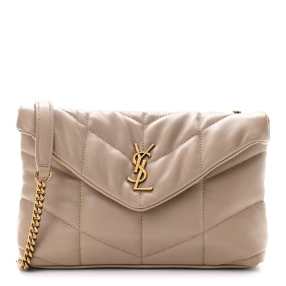 Saint Laurent Lambskin Quilted Toy Loulou Puffer Monogram Chain Satchel Nude Powder 1 of 10