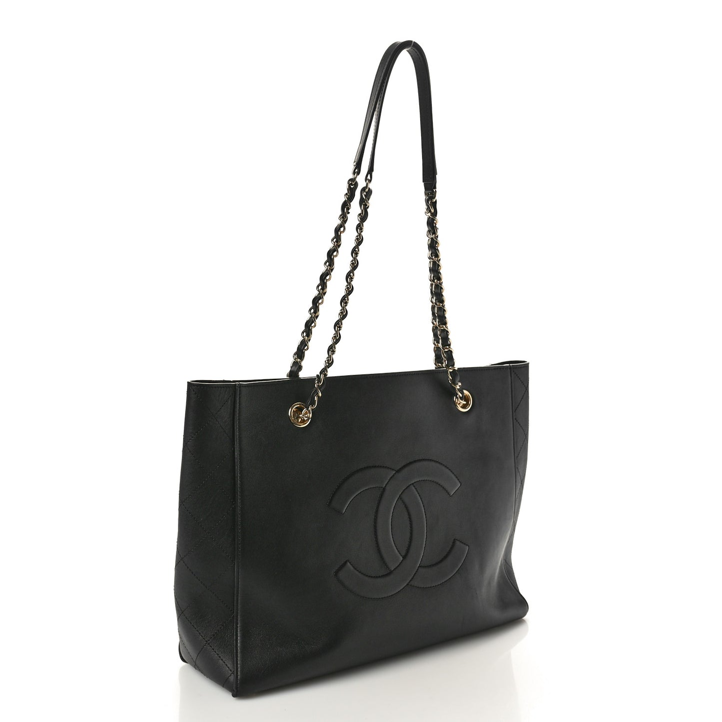 Lambskin Stitched Essential Shopping Tote Black